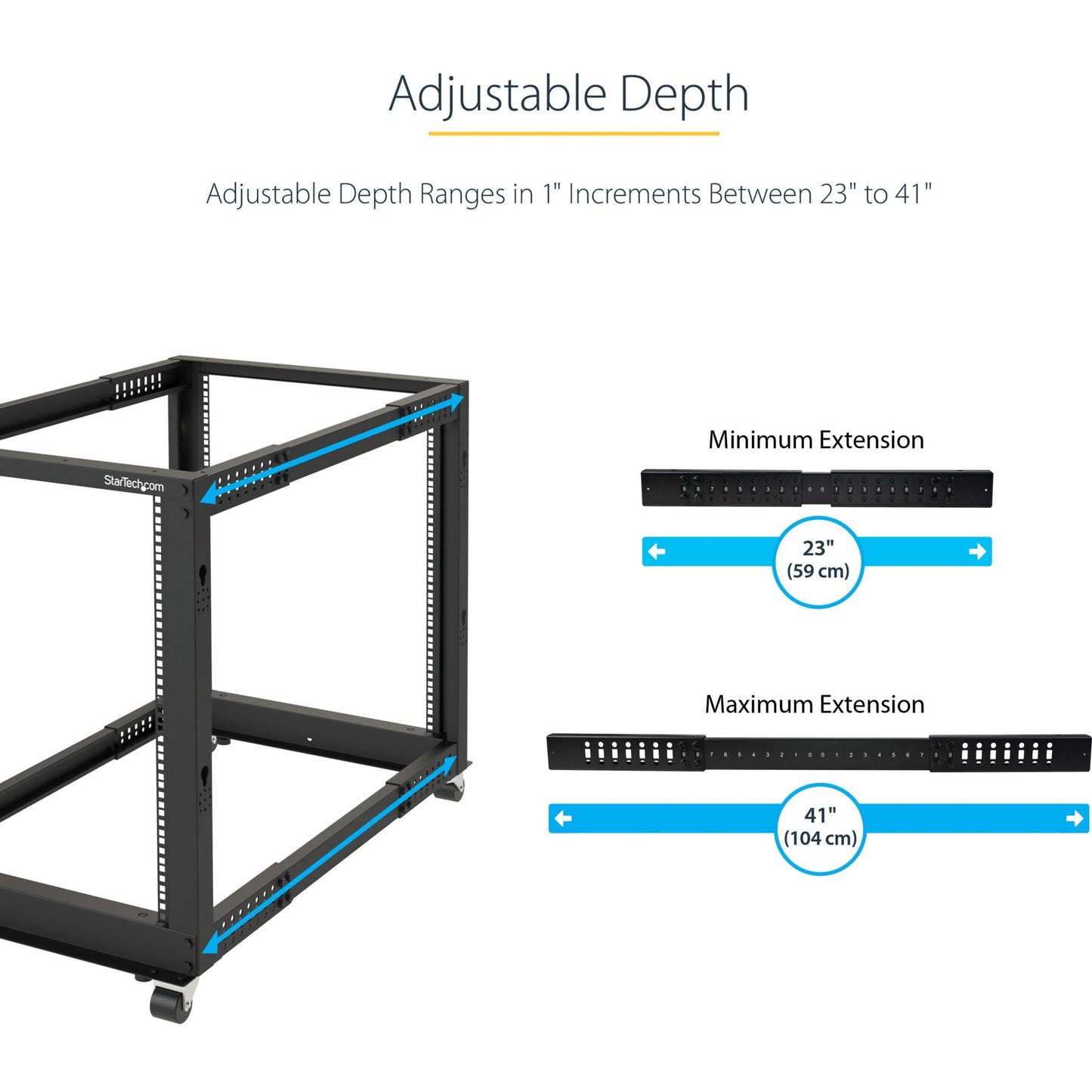 StarTech.com 4-Post 12U Mobile Open Frame Server Rack 19" Network Rack with Casters Rolling Rack for Computer/AV/Data/IT Equipment