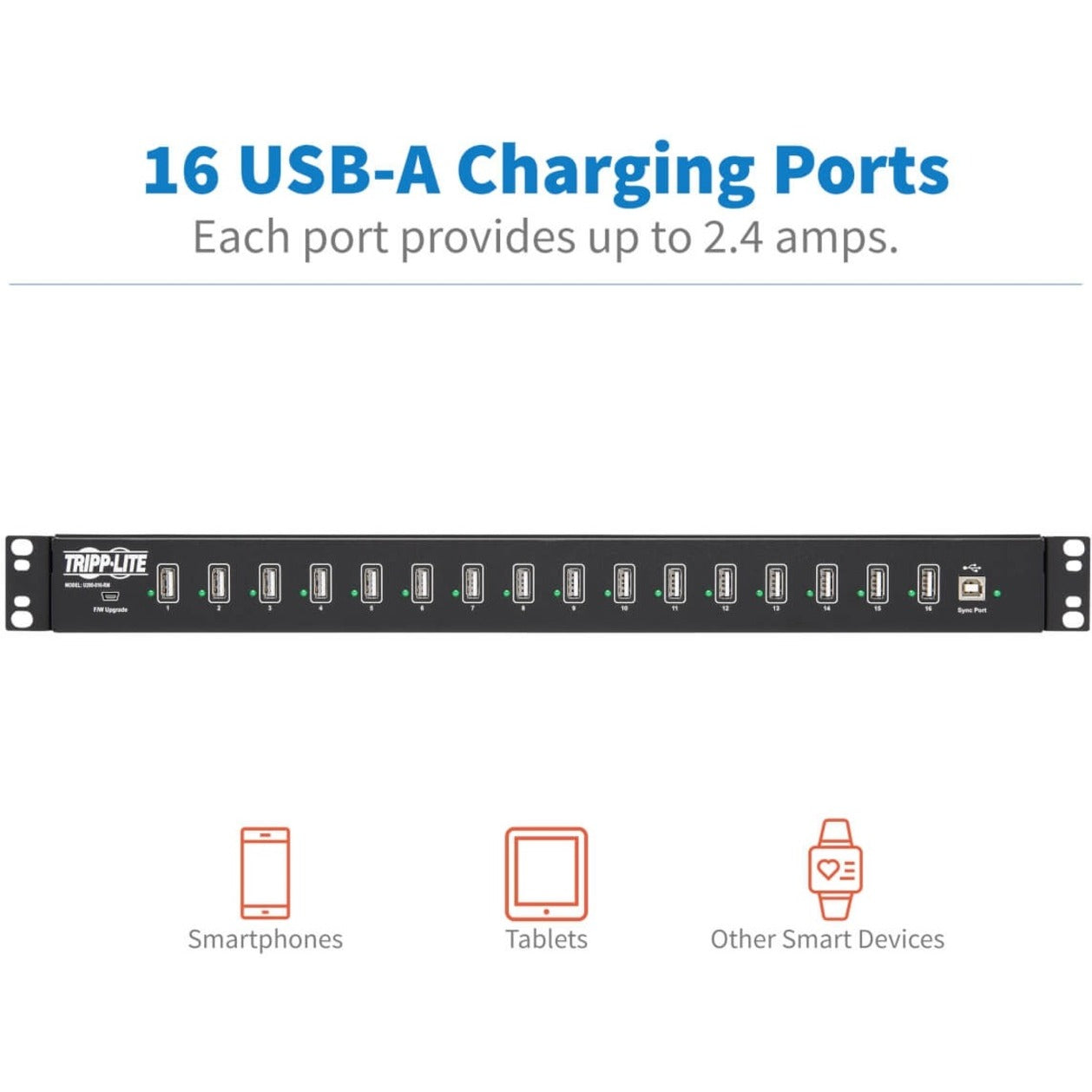 Tripp Lite 16-Port USB Charging Station with Syncing Function 5V 40A / 200W USB Charger Output TAA