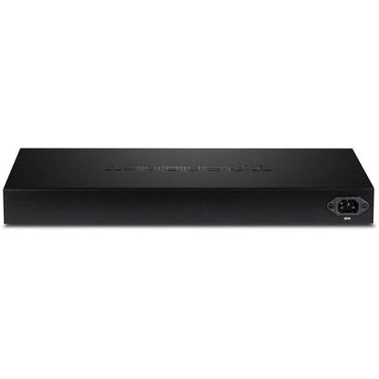 TRENDnet 28-Port Gigabit Web Smart PoE+ Switch 24 x Gigabit Ports 4 x Shared Gigabit Ports (RJ-45 or SFP) 185W PoE Budget 56Gbps Switching Capacity Lifetime Protection Black TPE-2840WS