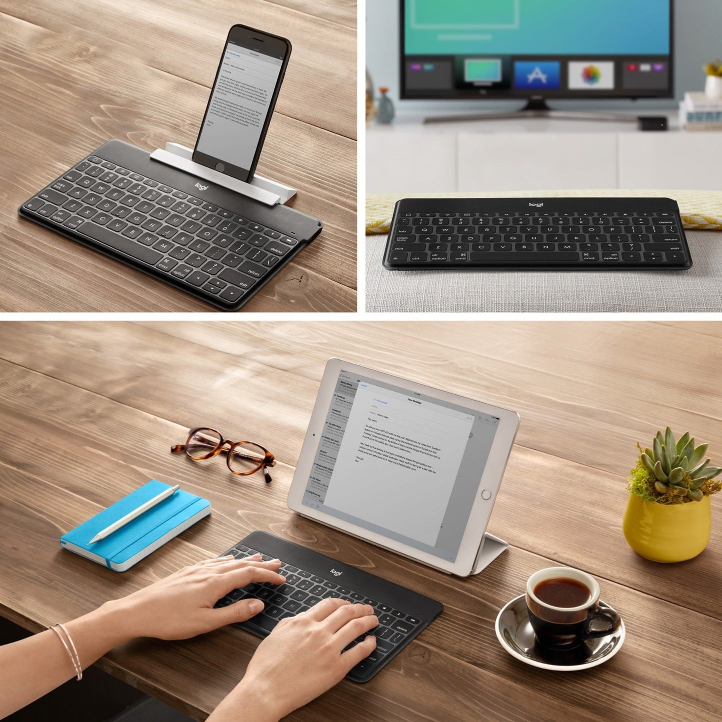 Keys-To-Go Super-Slim and Super-Light Bluetooth Keyboard for iPhone iPad and Apple TV - Black