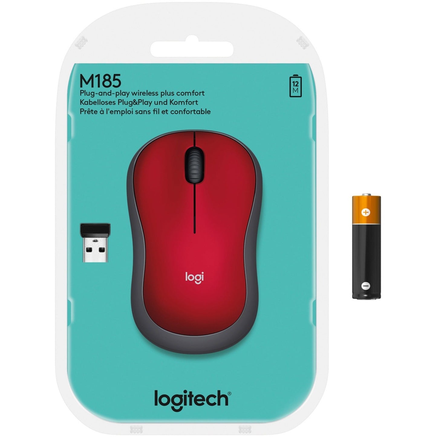 Logitech M185 Wireless Mouse 2.4GHz with USB Mini Receiver 12-Month Battery Life 1000 DPI Optical Tracking Ambidextrous Compatible with PC Mac Laptop (Red)