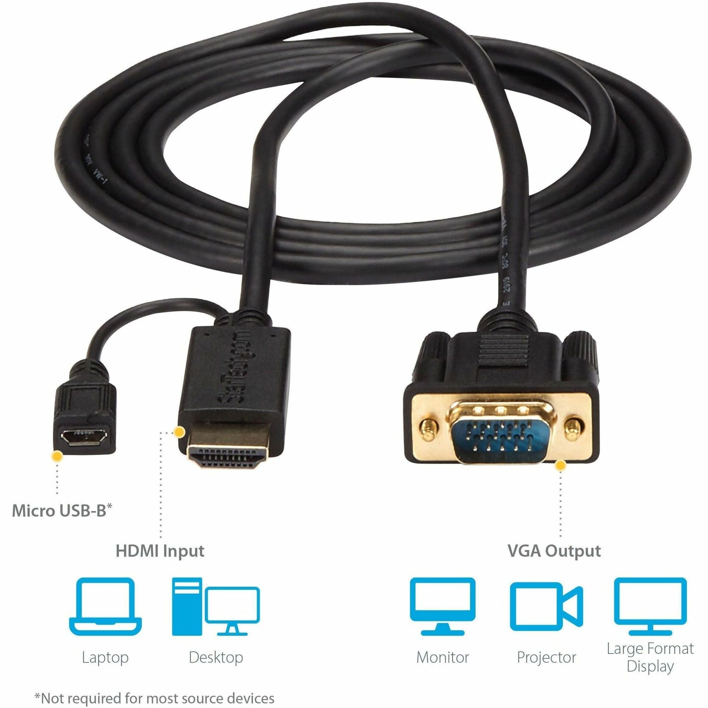 StarTech.com HDMI to VGA Cable - 6 ft / 2m - 1080p - 1920 x 1200 - Active HDMI Cable - Monitor Cable - Computer Cable
