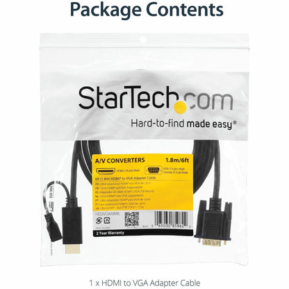 StarTech.com HDMI to VGA Cable - 6 ft / 2m - 1080p - 1920 x 1200 - Active HDMI Cable - Monitor Cable - Computer Cable