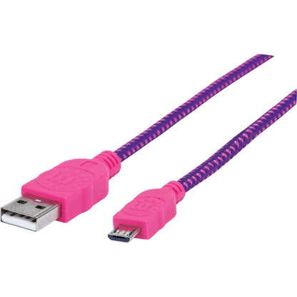 Manhattan Braided USB 2.0 A Male / Micro-B Male 6 ft. Purple/Pink - Retail Package