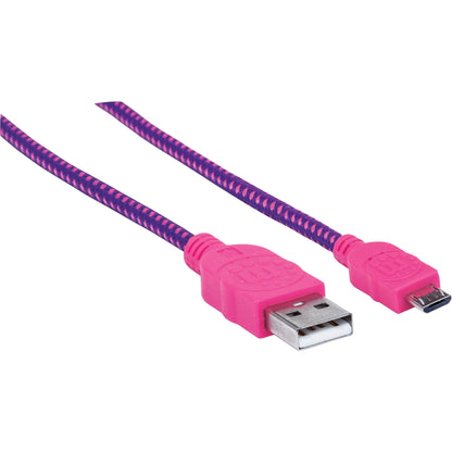 Manhattan Braided USB 2.0 A Male / Micro-B Male 6 ft. Purple/Pink - Retail Package