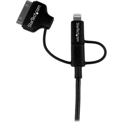 StarTech.com 1m (3 ft) Black Apple 8-pin Lightning or 30-pin Dock Connector or Micro USB to USB Combo Cable for iPhone / iPod / iPad