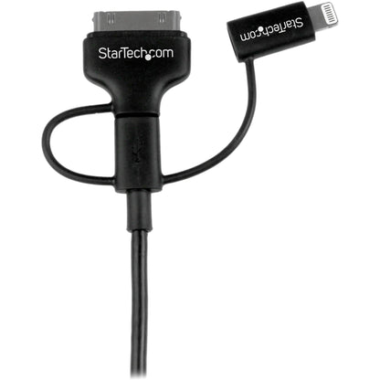 StarTech.com 1m (3 ft) Black Apple 8-pin Lightning or 30-pin Dock Connector or Micro USB to USB Combo Cable for iPhone / iPod / iPad
