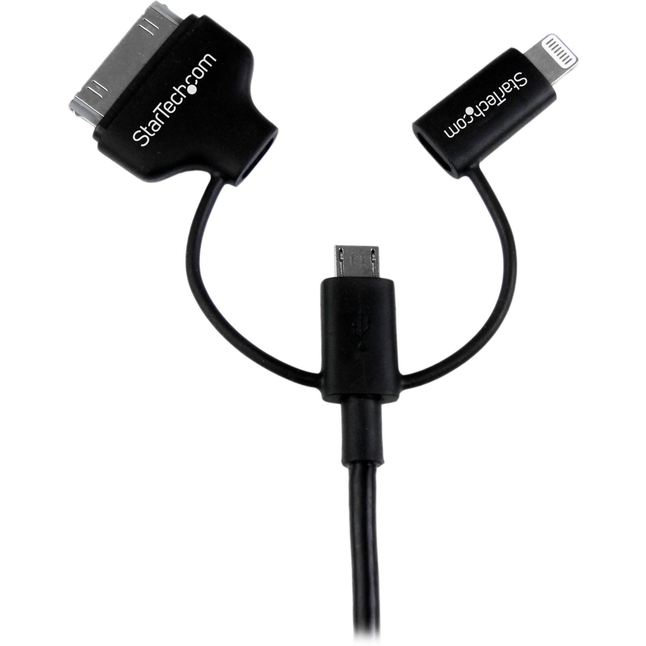 StarTech.com 1m (3 ft) Black Apple 8-pin Lightning or 30-pin Dock Connector or Micro USB to USB Combo Cable