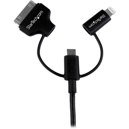 StarTech.com 1m (3 ft) Black Apple 8-pin Lightning or 30-pin Dock Connector or Micro USB to USB Combo Cable for iPhone / iPod / iPad