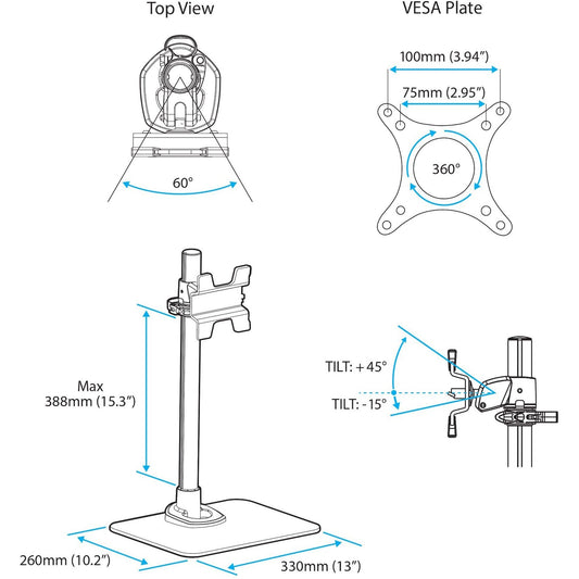 StarTech.com Single Monitor Stand For up to 34" (30.9lb/14kg) VESA Mount Monitors Works with iMac / Apple Cinema Displays Steel Silver