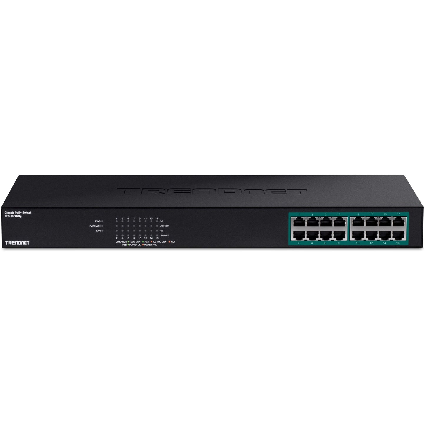 TRENDnet 16-Port Gigabit PoE+ Switch 16 x Gigabit PoE+ Ports 246W PoE Power Budget 32 Gbps Switching Capacity Desktop Switch Ethernet Network Switch Metal Lifetime Protection Black TPE-TG160g