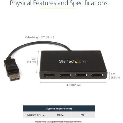 StarTech.com 4-Port DisplayPort 1.2 Splitter DisplayPort to 4x DP Multi-Monitor Adapter Quad 1080p 60Hz Computer MST Hub Windows Only