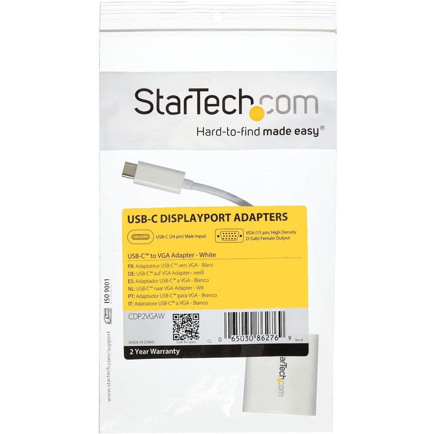 StarTech.com USB-C to VGA Adapter - White - Thunderbolt 3 Compatible - USB C Adapter - USB Type C to VGA Dongle Converter