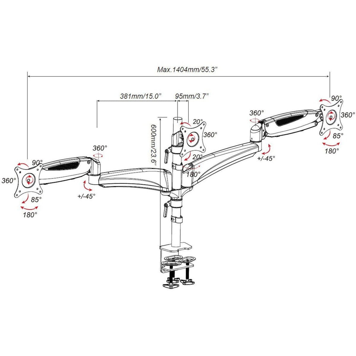 Amer Mounts Triple Monitor Mount with Articulating Arms