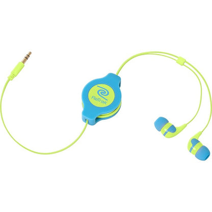 ReTrak Retractable Neon Blue and Yellow Earbuds