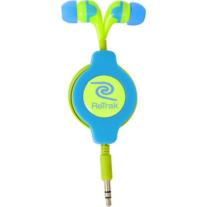 ReTrak Retractable Neon Blue and Yellow Earbuds
