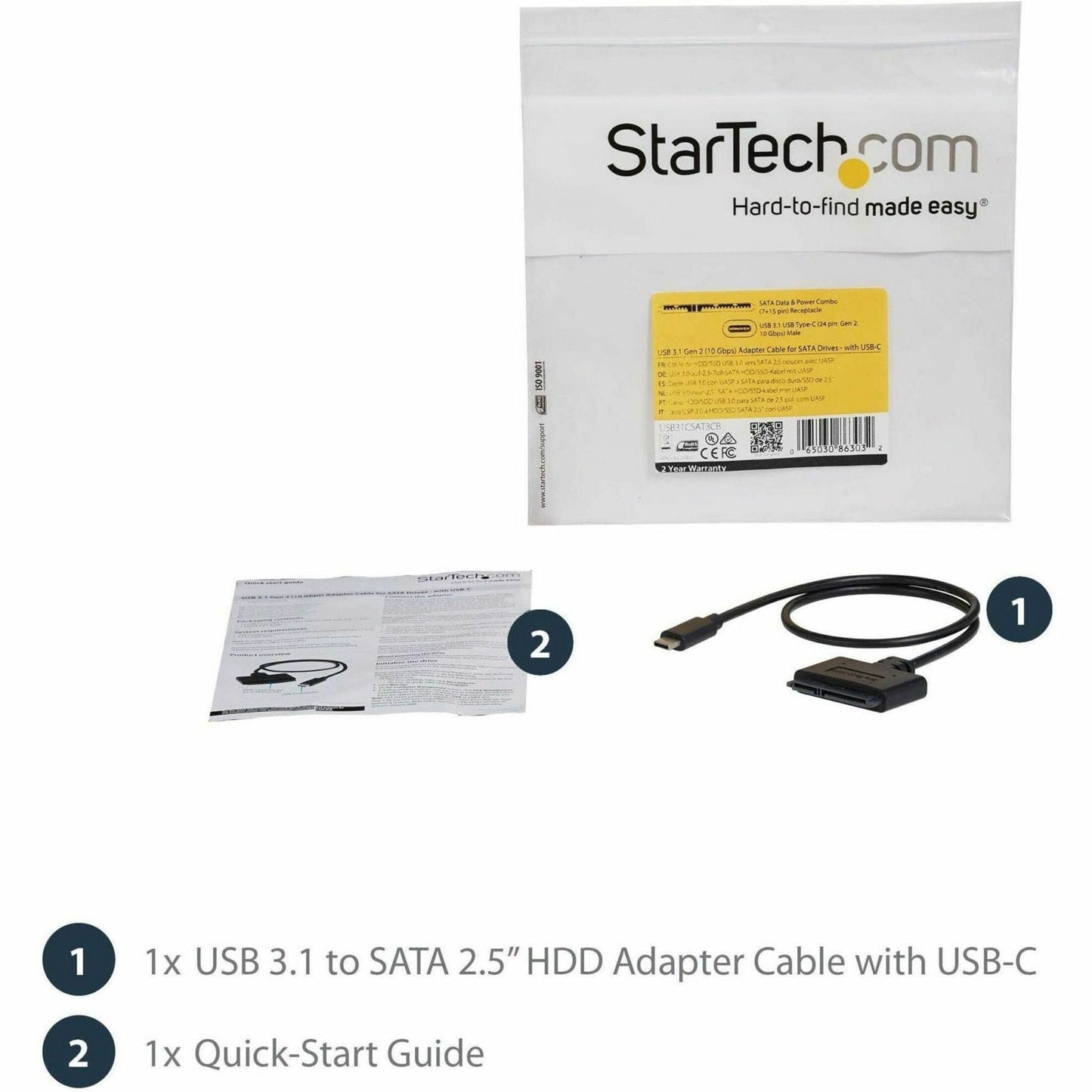 StarTech.com USB C To SATA Adapter - for 2.5" SATA Drives - UASP - External Hard Drive Cable - USB Type C to SATA Adapter