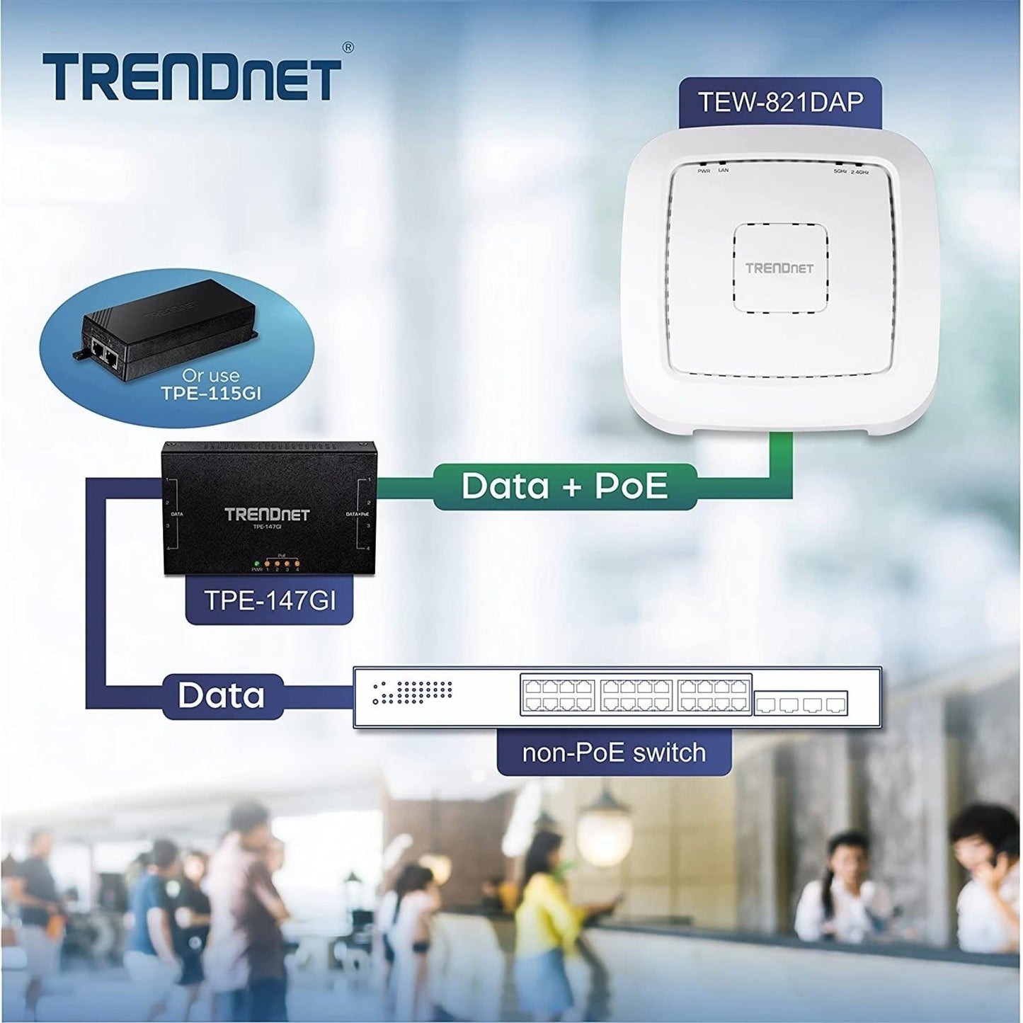 TRENDnet AC1200 Dual Band PoE Indoor Access Point MU-MIMO 867 Mbps WiFi AC 300 Mbps WiFi N Bands Client Bridge Repeater Modes Gigabit PoE LAN Port Captive Portal For Hotspot White TEW-821DAP