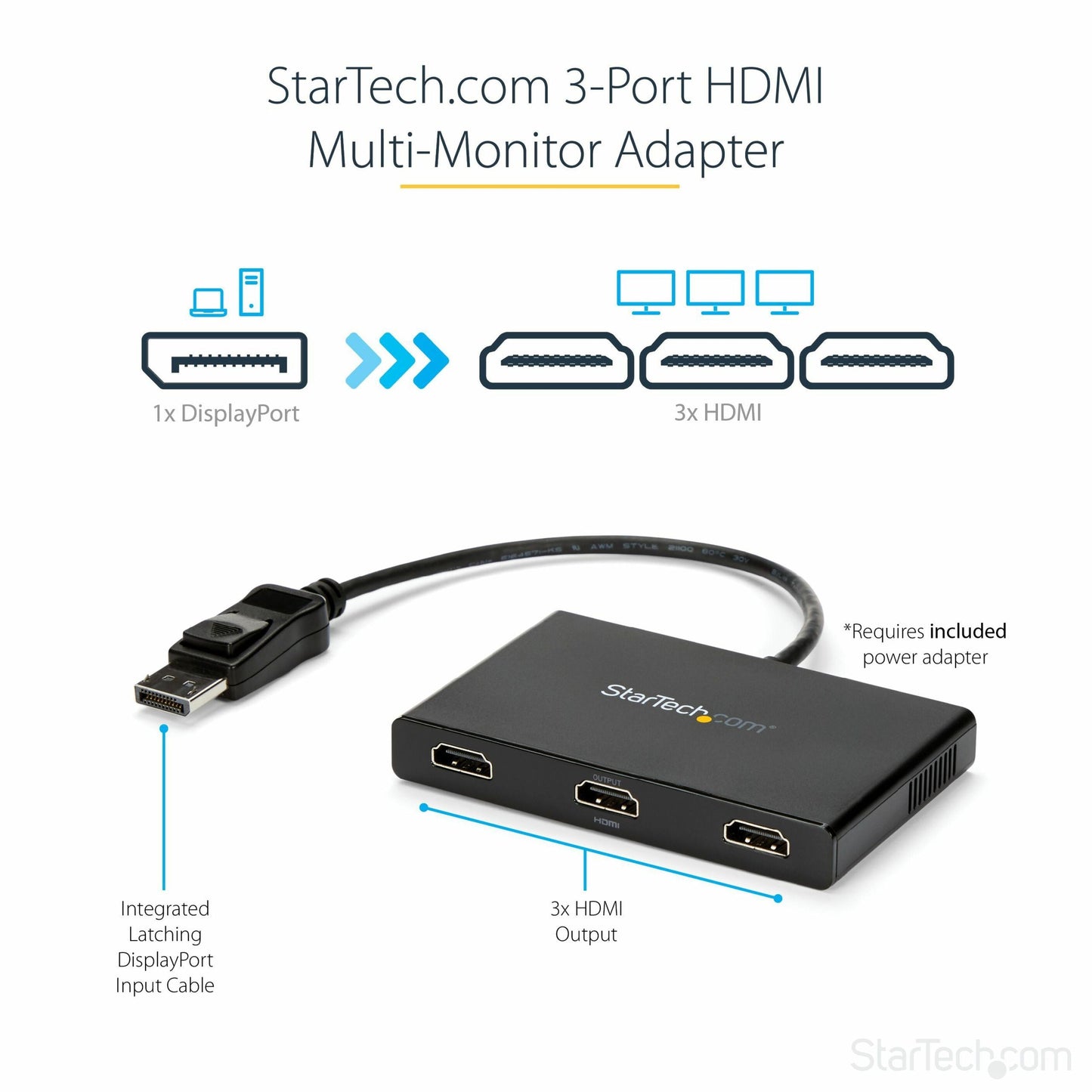 StarTech.com 3-Port Multi Monitor Adapter DisplayPort to 3x HDMI MST Hub Triple 1080p Video Splitter for Extended Desktop Mode Windows