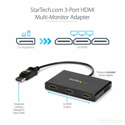 StarTech.com 3-Port Multi Monitor Adapter DisplayPort to 3x HDMI MST Hub Triple 1080p Video Splitter for Extended Desktop Mode Windows
