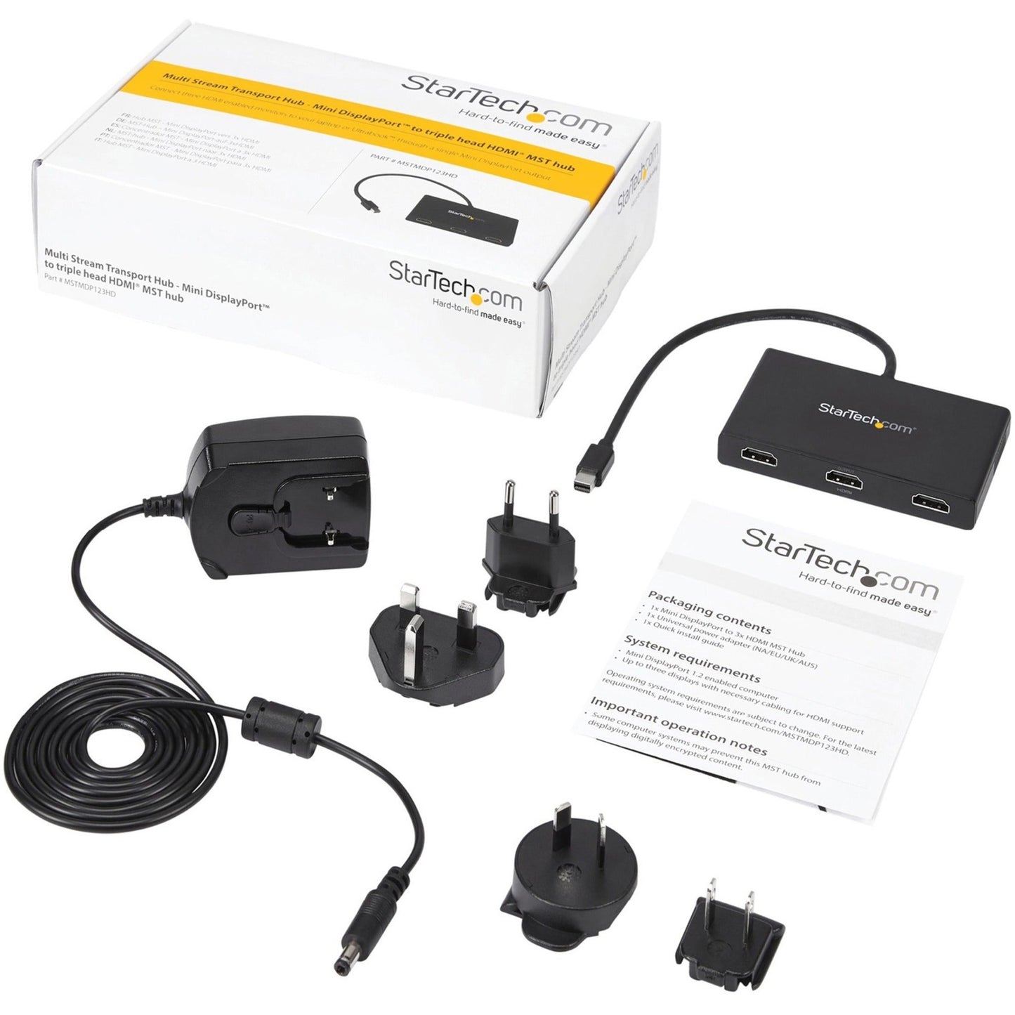 StarTech.com 3-Port Multi Monitor Adapter Mini DisplayPort to HDMI MST Hub 3x 1080p Video Splitter for Extended Desktop Mode Windows