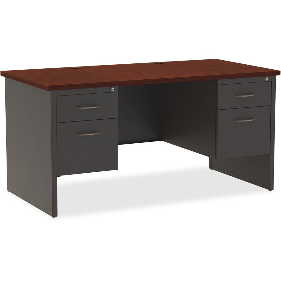 Lorell Mahogany Laminate/Charcoal Modular Desk Series Pedestal Desk - 2-Drawer