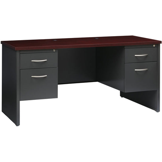 Lorell Mahogany Laminate/Charcoal Steel Double-pedestal Credenza - 2-Drawer