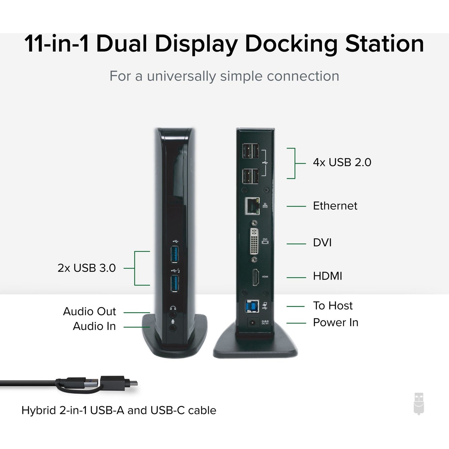 Plugable USB 3.0 Universal Laptop Docking Station Dual Monitor for Windows and Mac