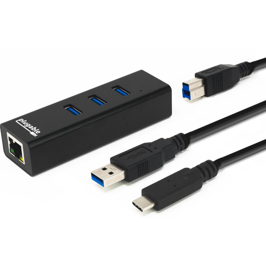 Plugable USB Hub with Ethernet 3 Port USB 3.0 Bus Powered Hub with Gigabit Ethernet
