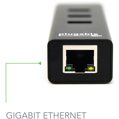 Plugable USB Hub with Ethernet 3 Port USB 3.0 Bus Powered Hub with Gigabit Ethernet