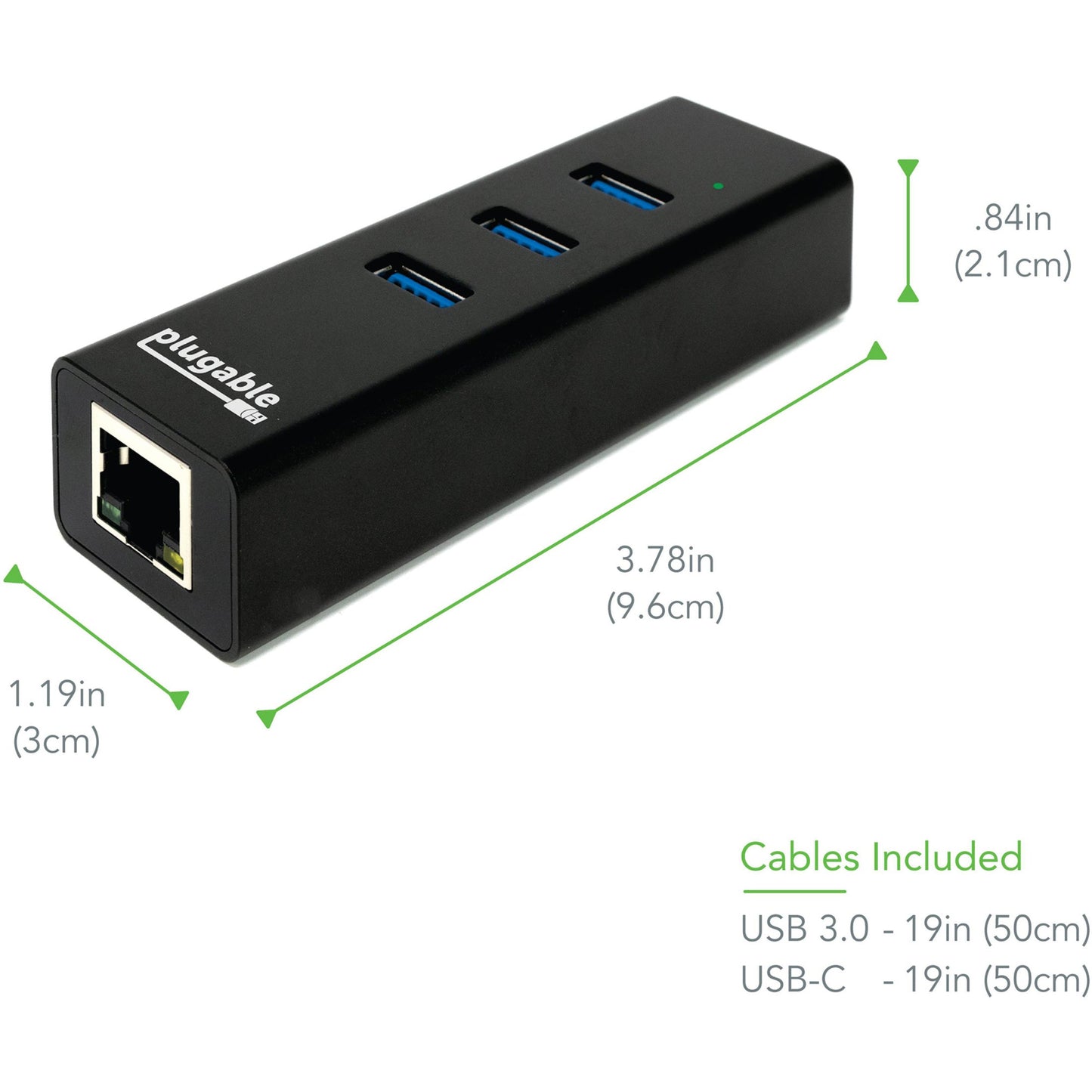 Plugable USB Hub with Ethernet 3 Port USB 3.0 Bus Powered Hub with Gigabit Ethernet