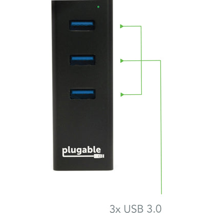 Plugable USB Hub with Ethernet 3 Port USB 3.0 Bus Powered Hub with Gigabit Ethernet