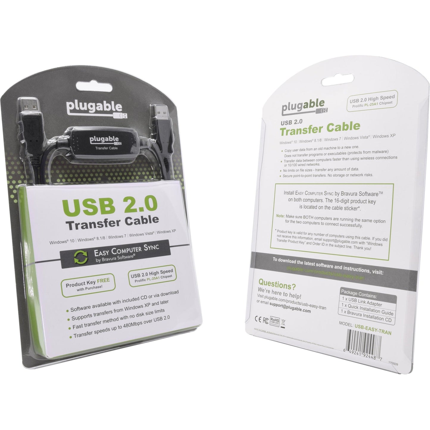 Plugable USB 2.0 Transfer Cable Unlimited Use Transfer Data Between 2 Windows PC's