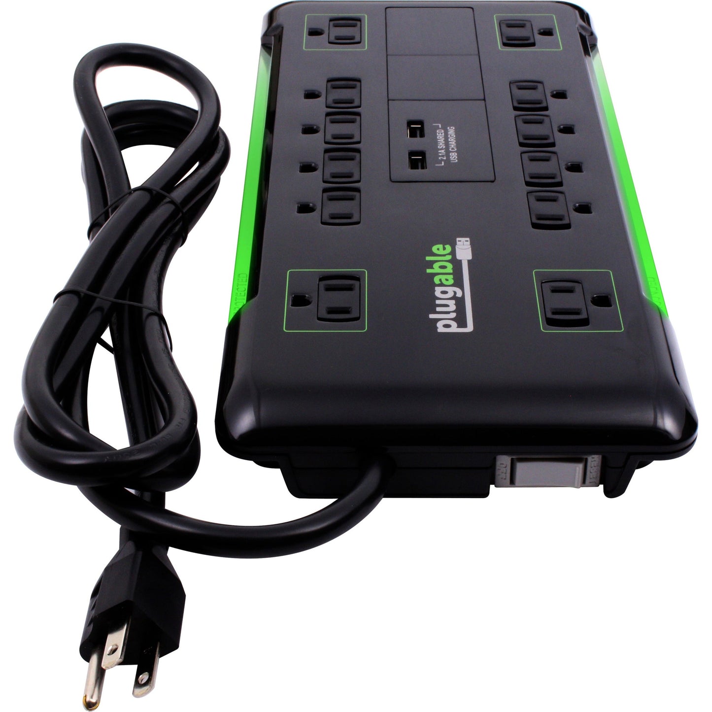 Plugable Surge Protector Power Strip with USB and 12 AC Outlets