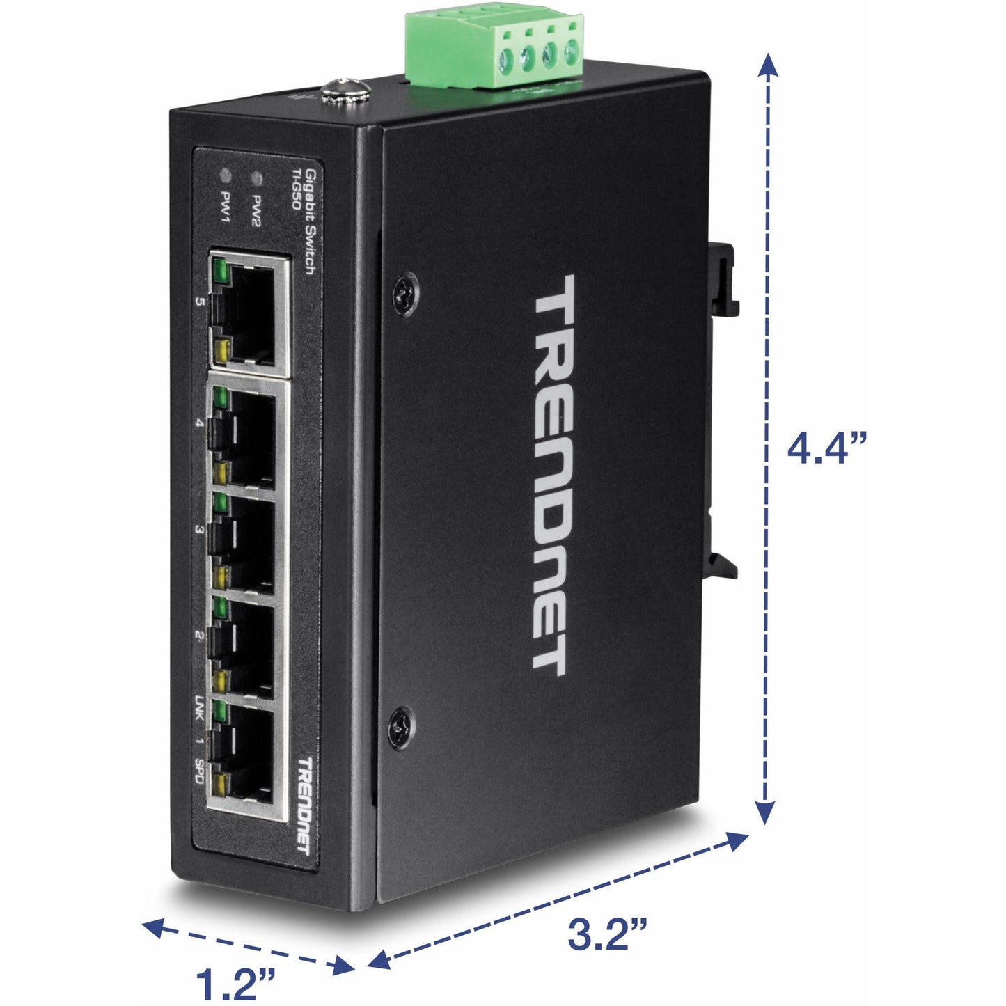 TRENDnet 5-Port Hardened Industrial Gigabit DIN-Rail Switch 10 Gbps Switching Capacity IP30 Rated Network Switch (-40 to 167 ?F) DIN-Rail & Wall Mounts Included Lifetime Protection Black TI-G50