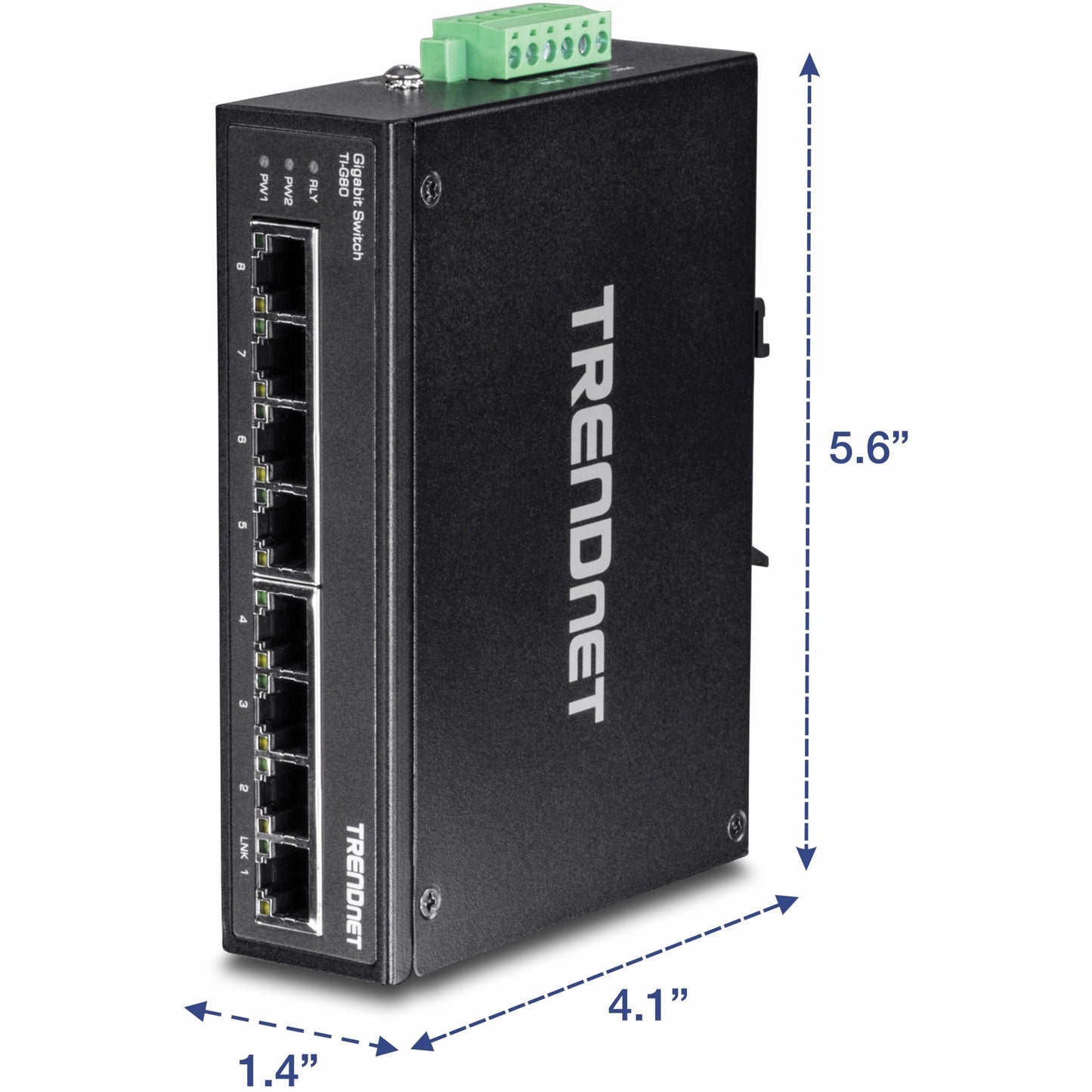 TRENDnet 8-Port Hardened Industrial Gigabit DIN-Rail Switch 16 Gbps Switching Capacity IP30 Rated Metal Housing (-40 to 167 ?F) DIN-Rail & Wall Mounts Included Lifetime Protection Black TI-G80
