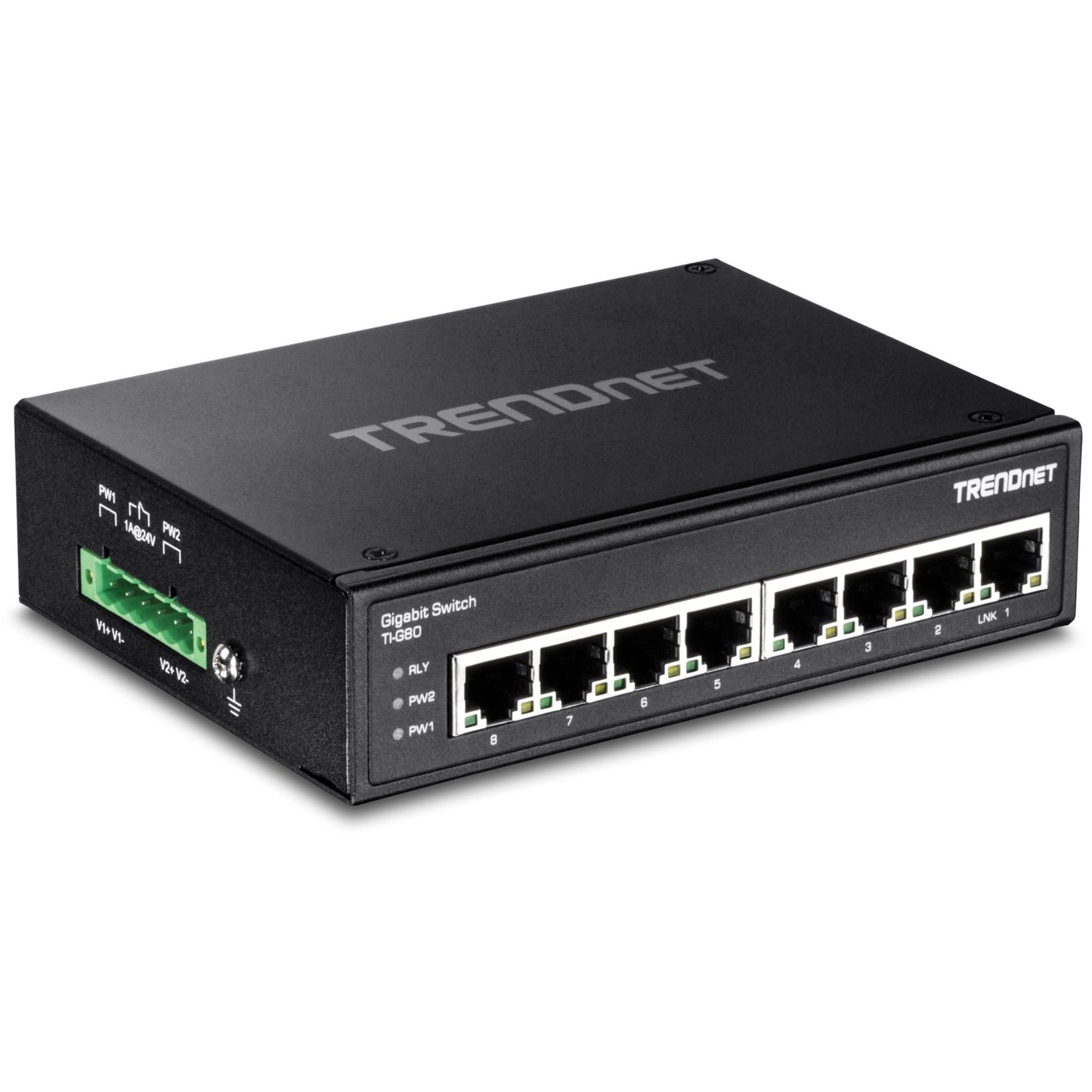 TRENDnet 8-Port Hardened Industrial Gigabit DIN-Rail Switch 16 Gbps Switching Capacity IP30 Rated Metal Housing (-40 to 167 ?F) DIN-Rail & Wall Mounts Included Lifetime Protection Black TI-G80