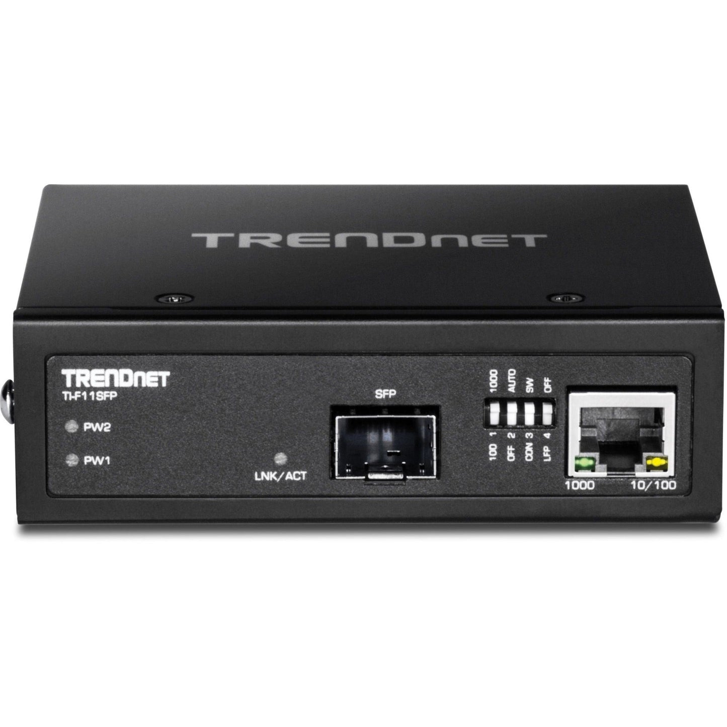 TRENDnet Hardened Industrial 100/1000 Base-T To SFP Media Converter DIN-Rail And Wall Mount Hardware Included Multi Or Single Mode Fiber Power Supply Sold Separately Black TI-F11SFP
