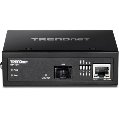 TRENDnet Hardened Industrial 100/1000 Base-T To SFP Media Converter DIN-Rail And Wall Mount Hardware Included Multi Or Single Mode Fiber Power Supply Sold Separately Black TI-F11SFP