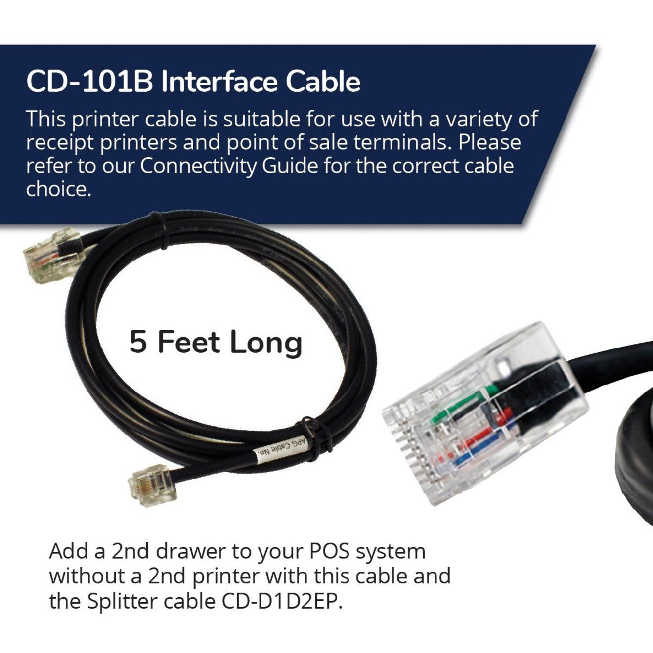 APG Printer Interface Cable | CD-101B Cable for Cash Drawer to Printer| 1 x RJ-12 Male - 1 x RJ-45 Male | Connects to EPSON and Star Printers