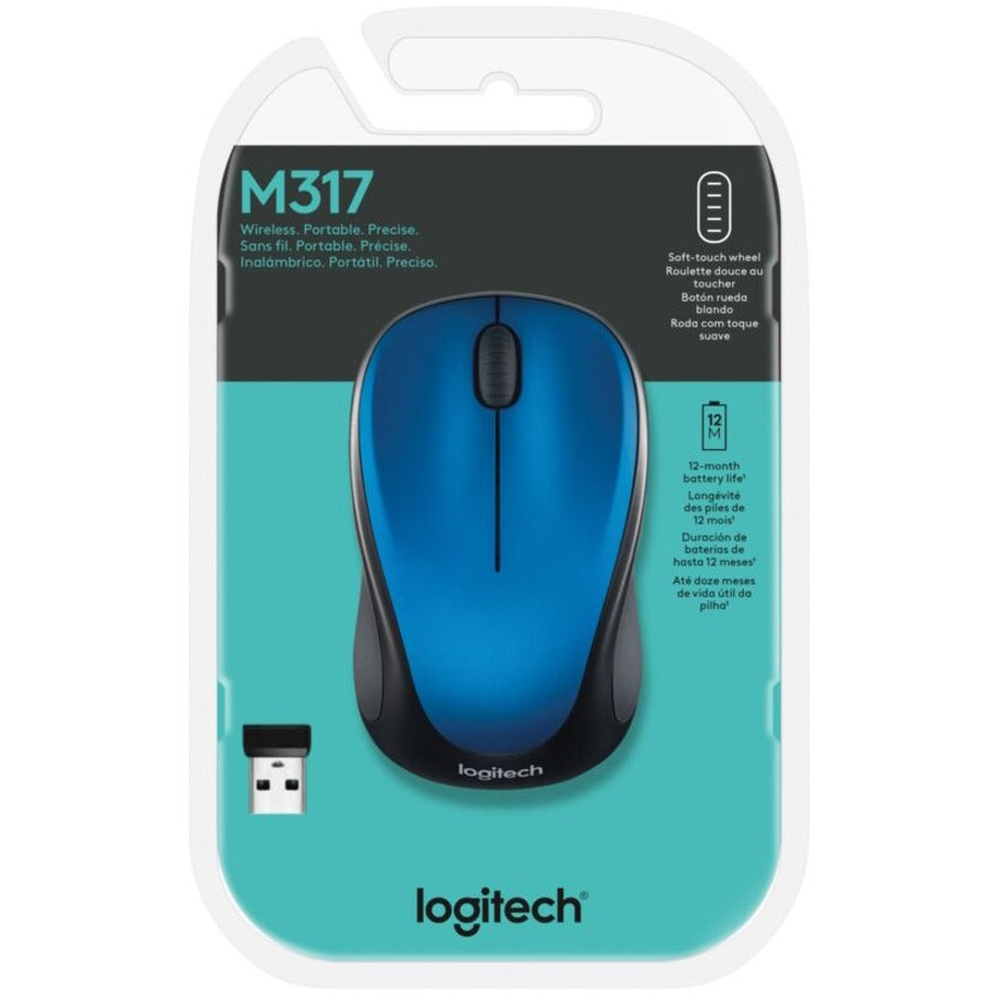 Logitech M317 Wireless Mouse 2.4 GHz with USB Unifying Receiver 1000 DPI Optical Tracking 12 Month Battery Compatible with PC Mac Laptop Chromebook (Steel Blue)