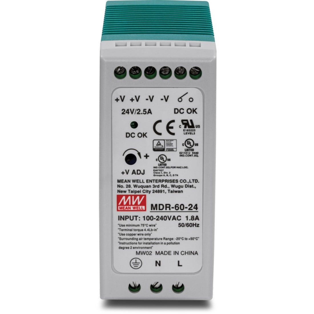 TRENDnet 60 W Single Output Industrial DIN-Rail Power Supply Universal AC Input Extreme -20 to 70 &deg;C (-4 to 158 &deg;F) Operating Temp TI-M6024