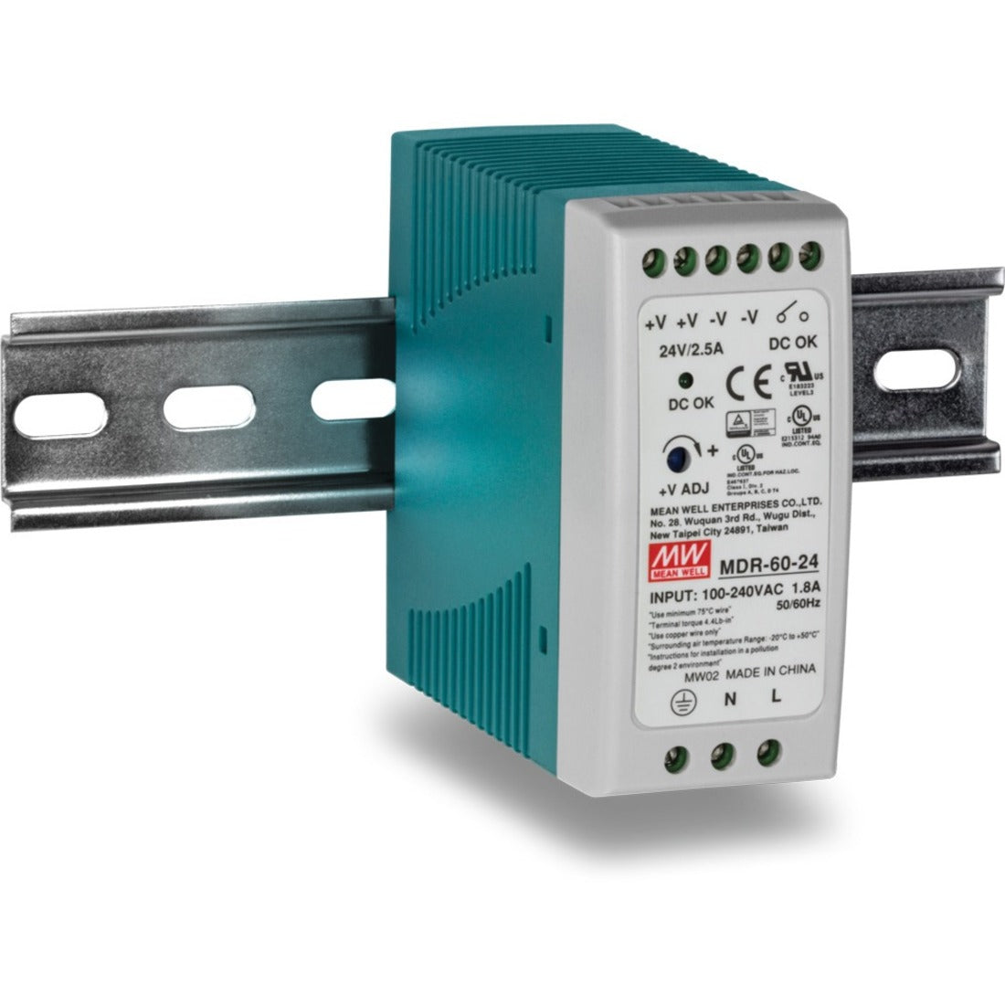 TRENDnet 60 W Single Output Industrial DIN-Rail Power Supply Universal AC Input Extreme -20 to 70 &deg;C (-4 to 158 &deg;F) Operating Temp TI-M6024