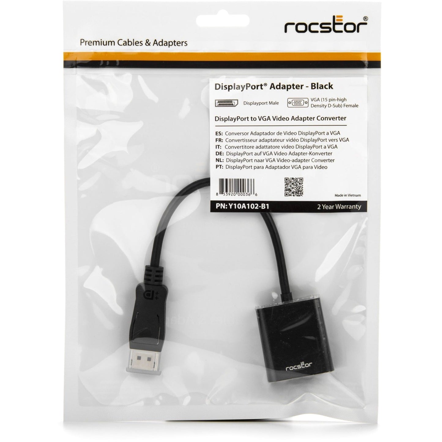 Rocstor DisplayPort to VGA Video Adapter Converter - Cable Length: 5.9"