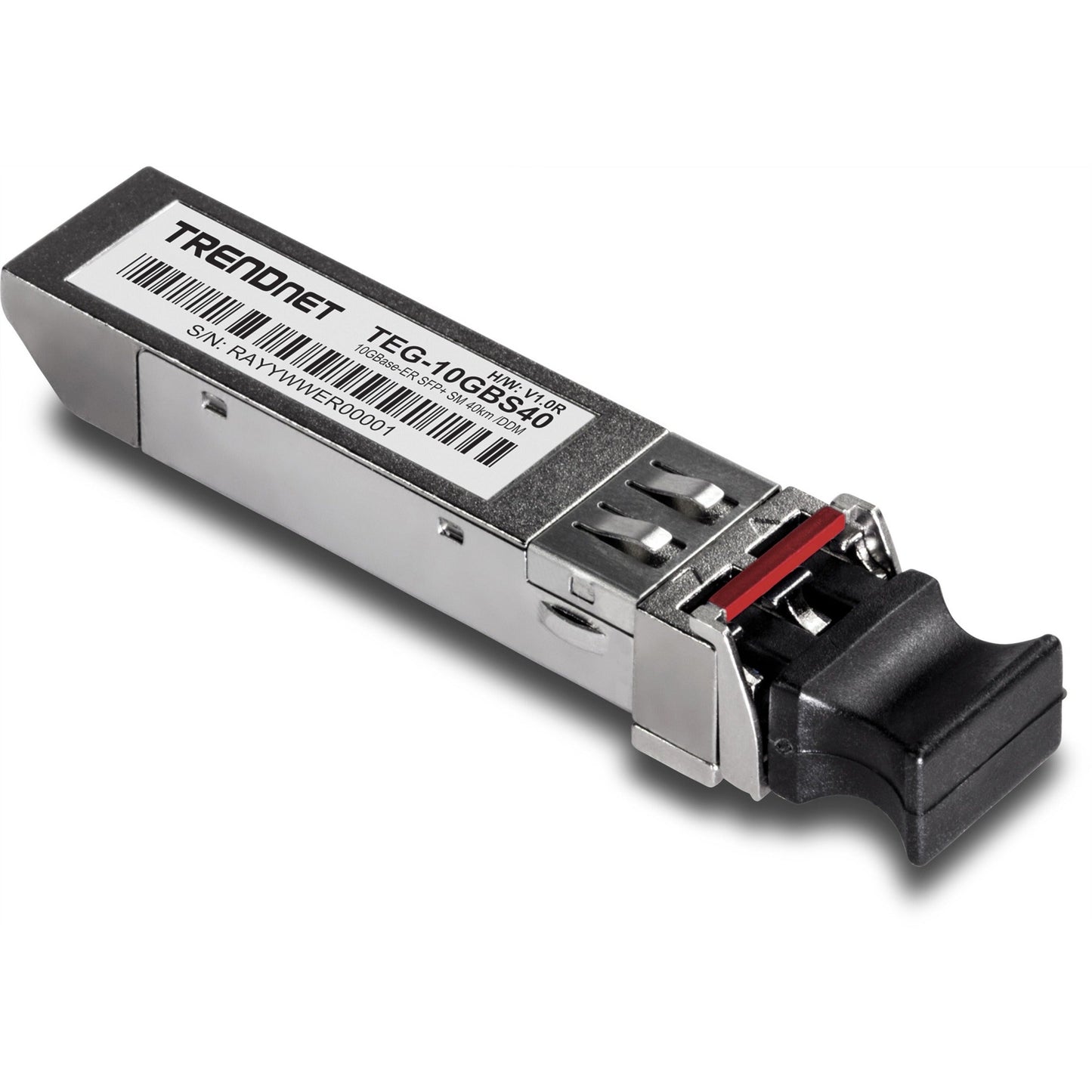 TRENDnet SFP to RJ45 10GBASE-ER SFP+ Single Mode LC Module; TEG-10GBS40; Up to 40 km (24.9 Miles); Hot Pluggable SFP+ Transceiver; 1550nm Wavelength; 3.3 V Power Supply; Lifetime Protection