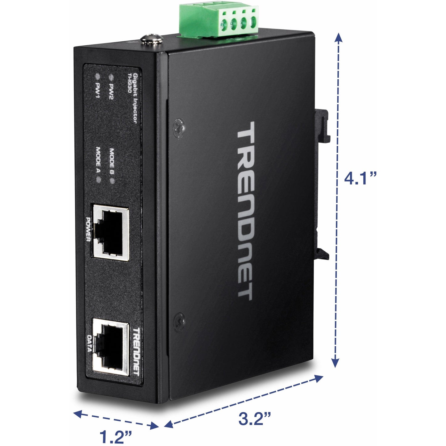 TRENDnet Hardened Industrial Gigabit PoE+ Injector DIN-Rail Wall Mount IP30 Rated Housing DIN-rail & Wall Mounts Included TI-IG30