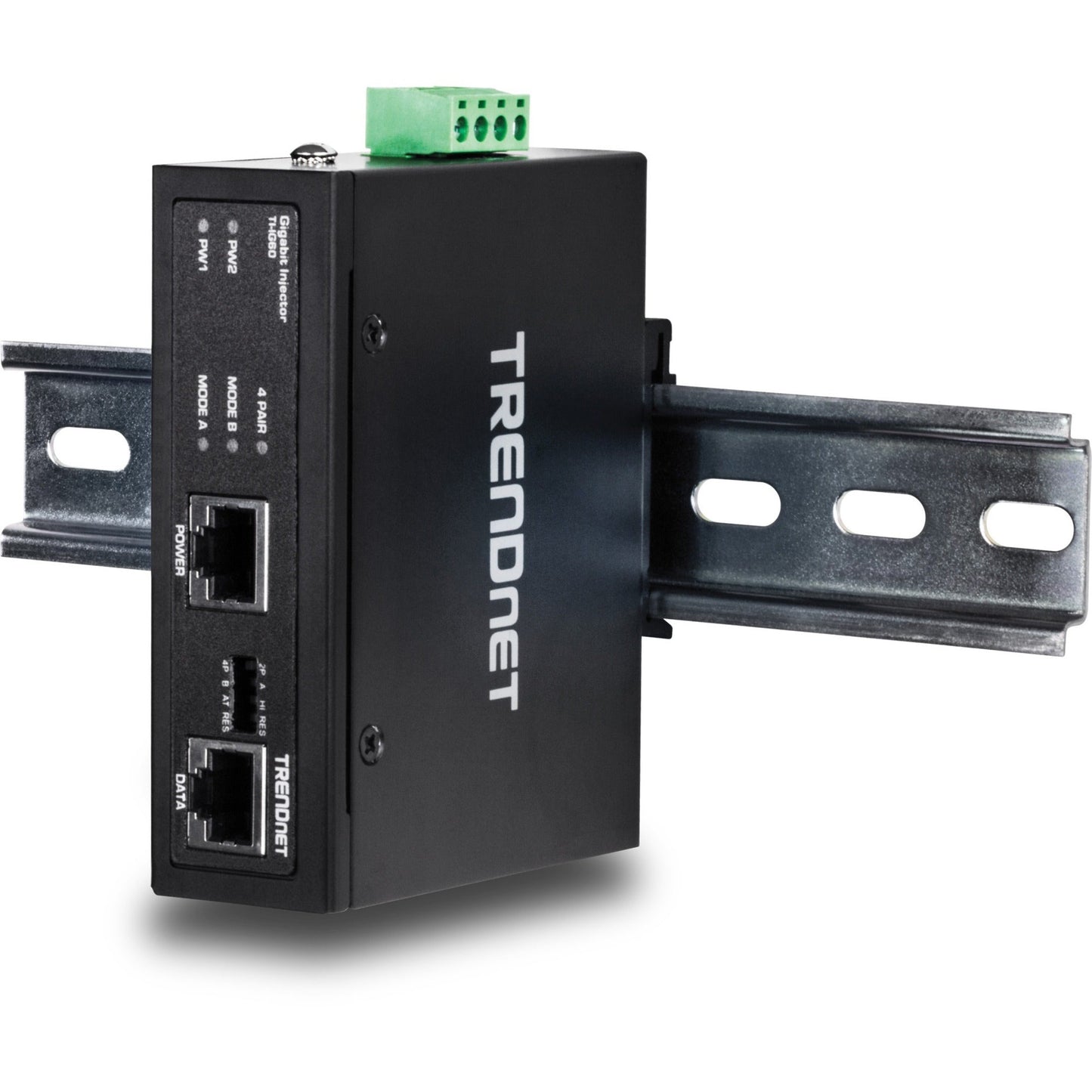 TRENDnet Hardened Industrial 60W Gigabit PoE+ Injector DIN-Rail Mount IP30 Rated Housing Includes DIN-rail & Wall Mounts TI-IG60