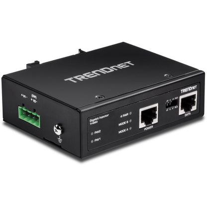 TRENDnet Hardened Industrial 60W Gigabit PoE+ Injector DIN-Rail Mount IP30 Rated Housing Includes DIN-rail & Wall Mounts TI-IG60