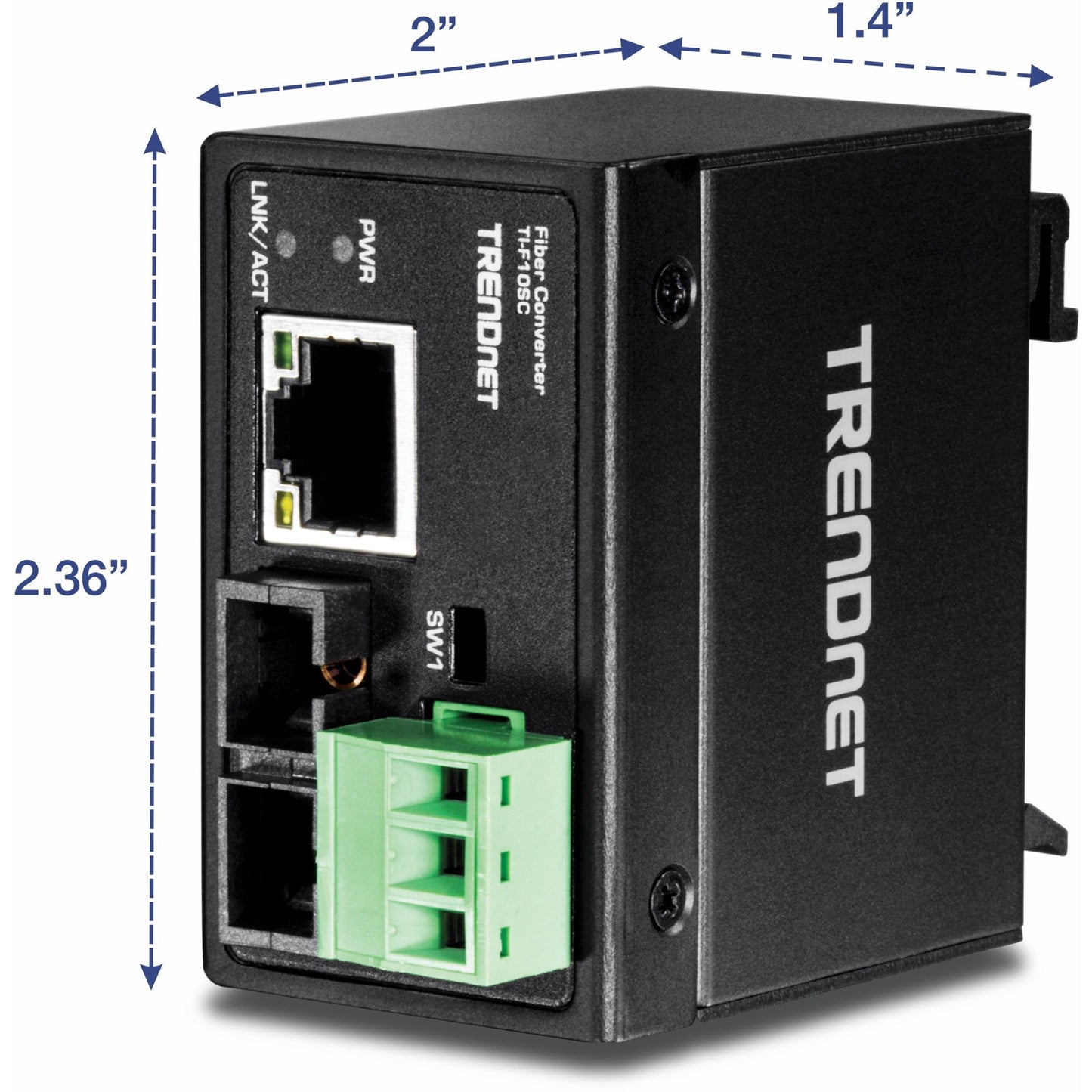 TRENDnet Hardened Industrial 100Base-FX Multi-Mode SC Fiber Converter; (2km; 1.2 Miles); IP40 Rated Housing; TI-F10SC