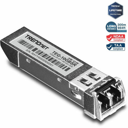 TRENDnet 10GBASE-SR SFP+ Multi Mode LC Module TEG-10GBSR Supports Distances up to 300m (984 feet) Hot Pluggable Fiber SFP+ Transceiver 850nm Wavelength Lifetime Protection Silver